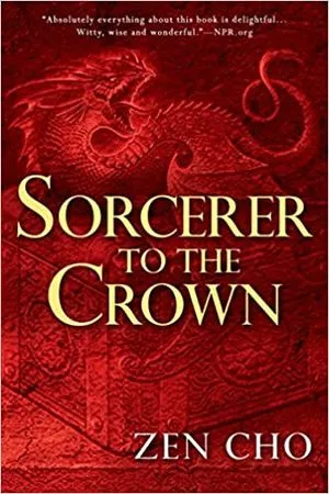 reprise de Sorcerer to the Crown de Zen Cho ; police d'or sur fond rouge de dragons