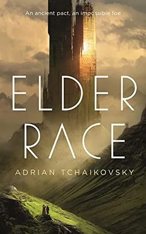 couverture de Elder Race d'Adrian Tchaïkovski ; illustration de l'habitat extraterrestre d'une planète ensoleillée
