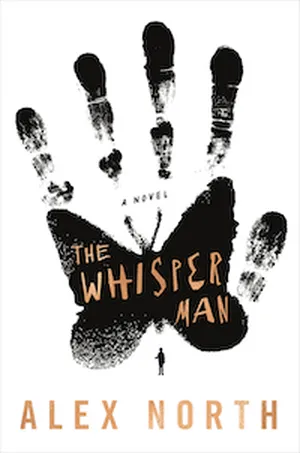 couverture de The Whisper Man d'Alex North ; image d'une empreinte de main avec une paume en forme de papillon