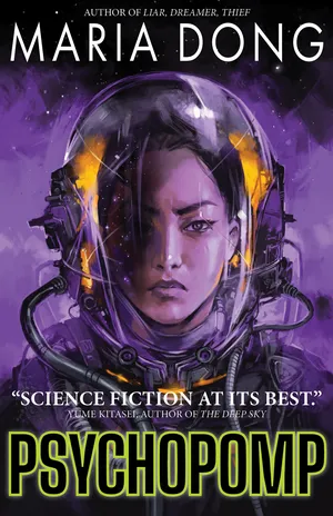 image de couverture avec fond violet de Psychopomp de Maria Dong, un thriller/mystère SFF