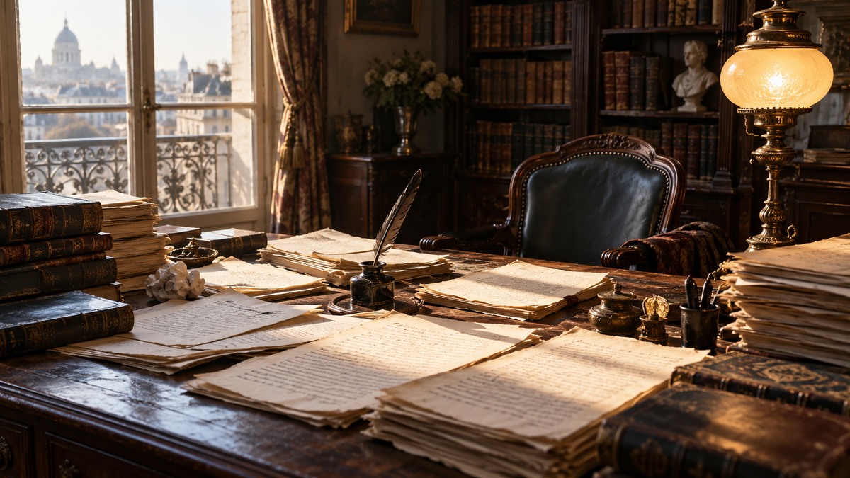 Stendhal dictant La Chartreuse de Parme à son secrétaire dans un cabinet de travail